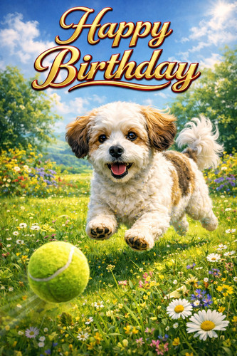 Cavachon dog birthday - dog, card